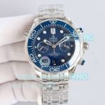 TVS Factory Swiss Clone Omega Seamaster Diver 300M Chronograph Blue Dial Steel Watch